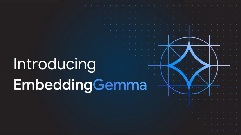 Illustration of EmbeddingGemma, an AI model for privacy-first text embeddings
