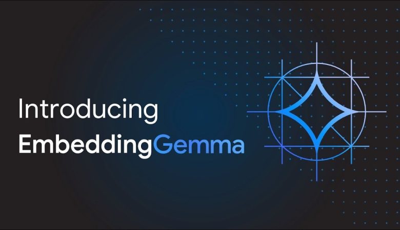 Illustration of EmbeddingGemma, an AI model for privacy-first text embeddings