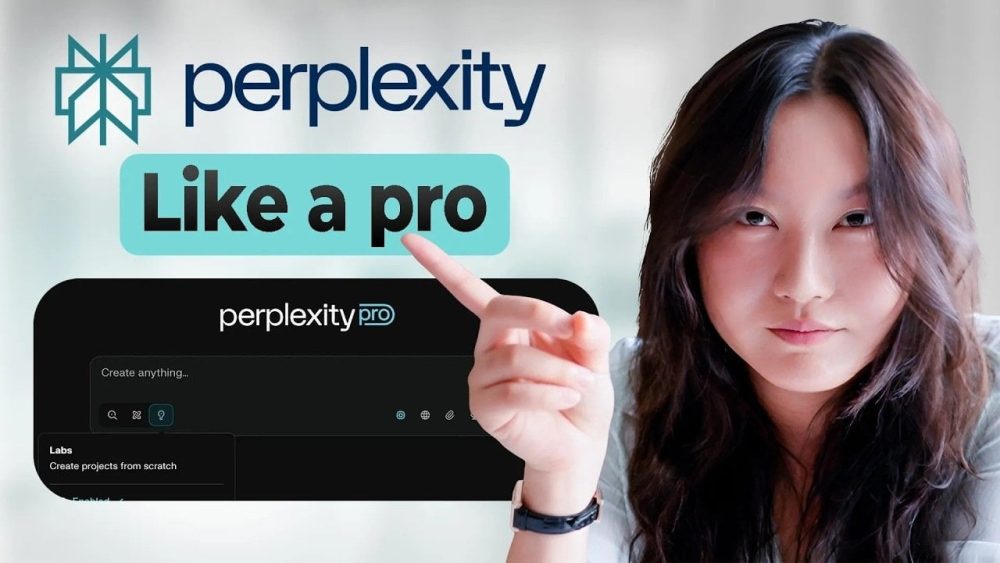 Perplexity AI platform showcasing productivity tools for professionals