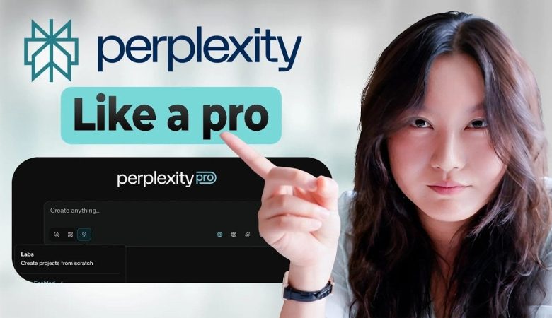 Perplexity AI platform showcasing productivity tools for professionals
