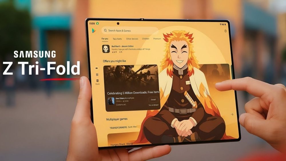 Samsung's trifold phone showcasing its innovative two-hinge design