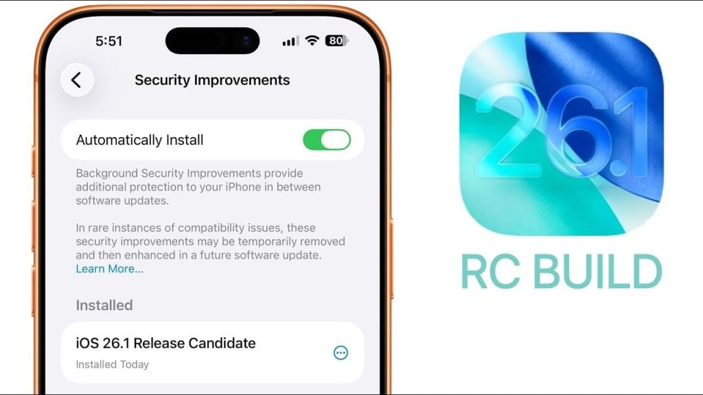 iOS 26.1 Release Candidate showcasing key features and updates