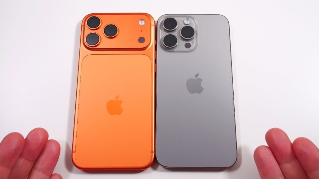 Side-by-side comparison of iPhone 17 Pro Max and iPhone 15 Pro Max design
