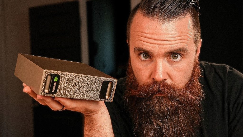 A compact NVIDIA DGX Spark AI supercomputer designed for desk use