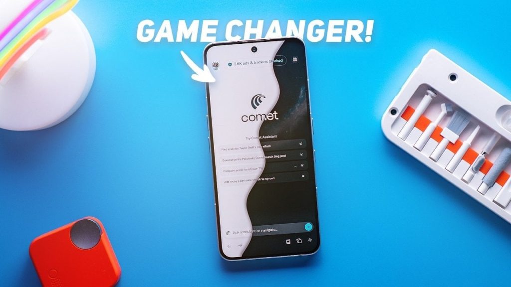 Comet browser showcasing AI-powered navigation on Android devices